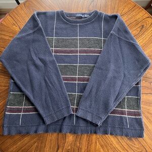 Van Heusen Navy and Gray Plaid Crewneck Sweater